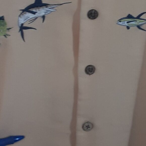 Hook & Tackle Mens Large Yellow Fish Embroidered Short Sleeve Hawaiin Shirt - Picture 6 of 13